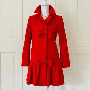 Valentino Wool Blend Red Coat with Bows - Size 42